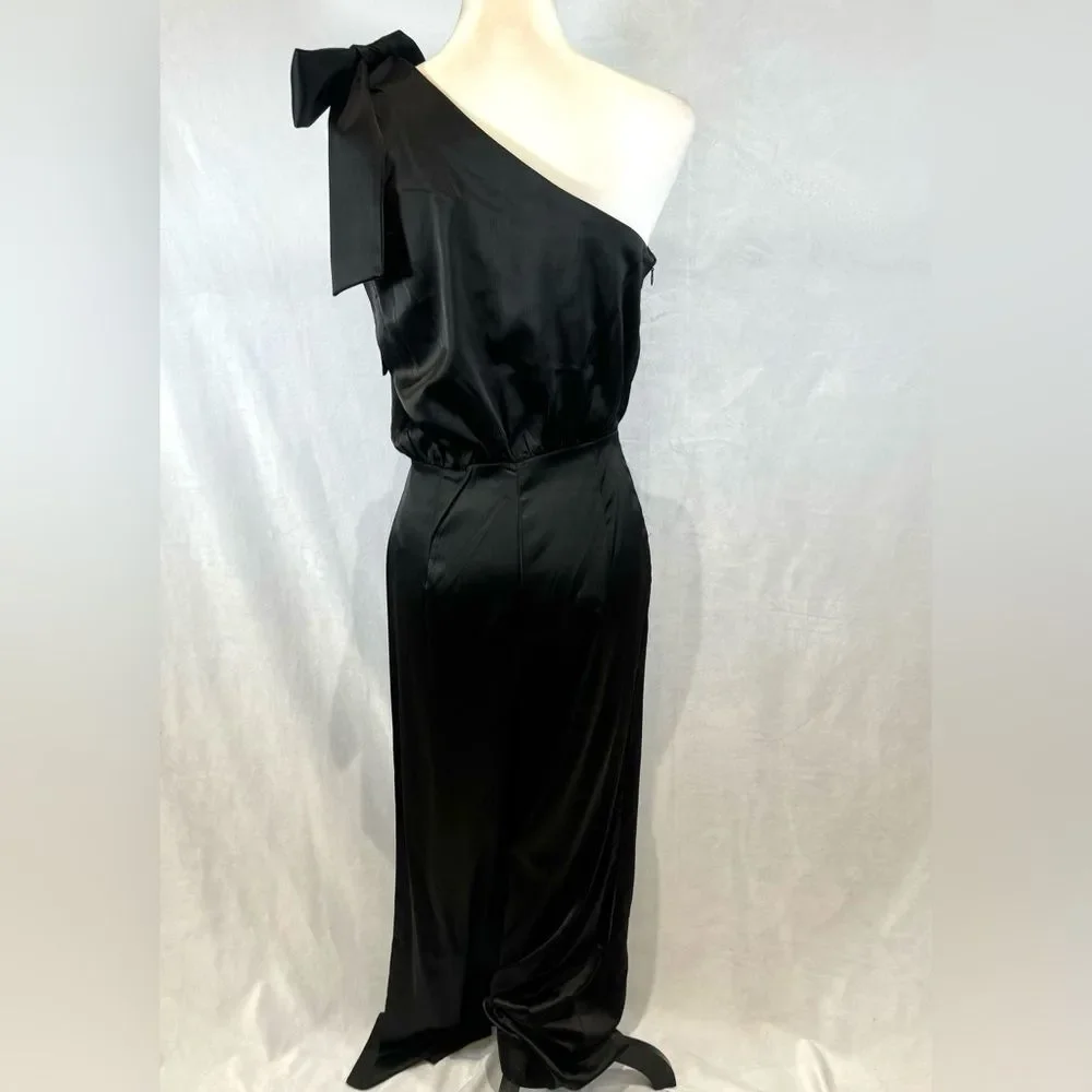 Nasty Gal black satin one shoulder jumpsuit size 4